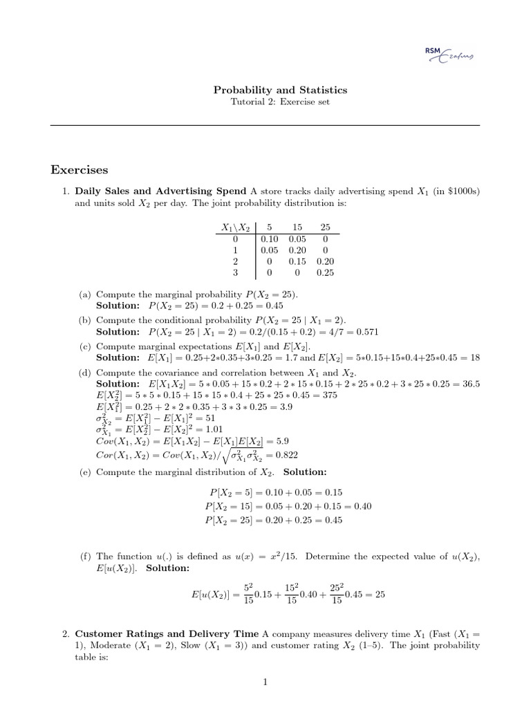 Week 2 Exercises + Solutions | PDF | Statistical Theory | Descriptive ...