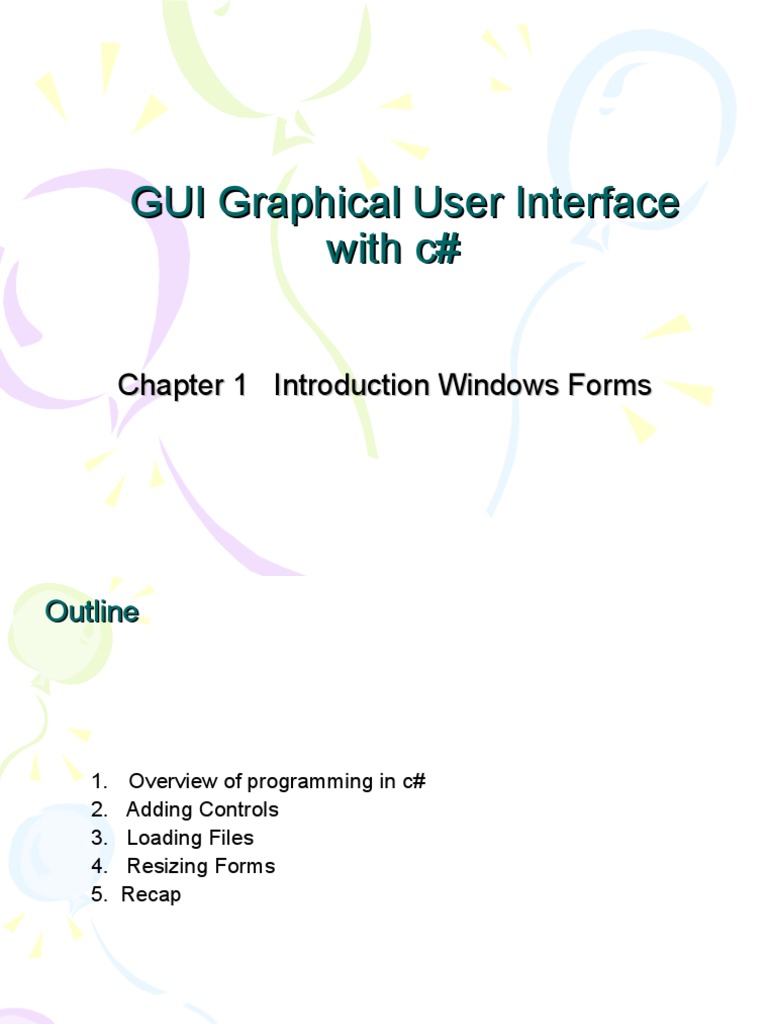 GUI Graphical User Interface With C# | PDF | C Sharp (Programming ...