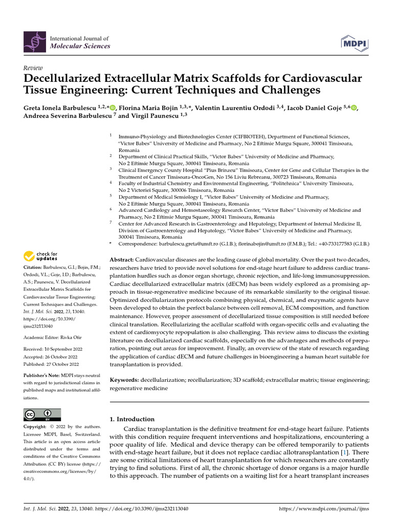 Decellularized Extracellular Matrix Scaffolds for | PDF | Tissue ...
