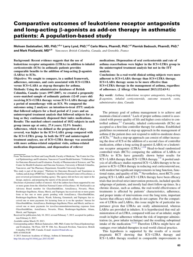 Comparative Outcomes of Leukotriene Receptor Antag | PDF | Asthma ...