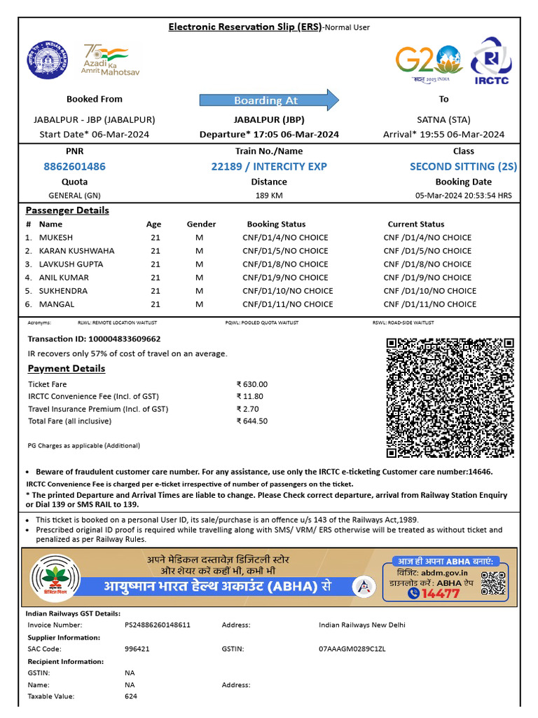 Intercity Exp Second Sitting (2S) : Electronic Reserva On Slip (ERS ...