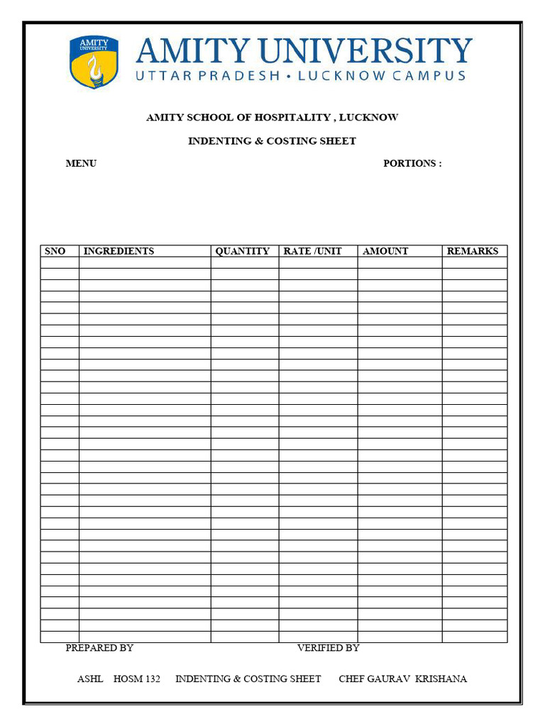 Hosm 132 Indenting & Costing Sheet | PDF