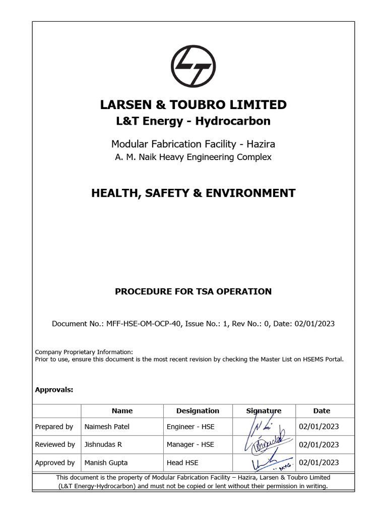 40 MFF Hse Om Ocp 40 Safe Procedure For Tsa Operation | PDF | Personal ...