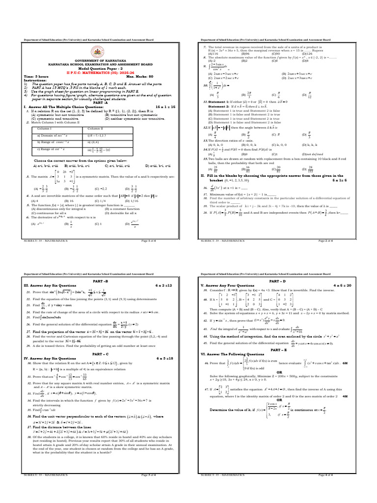 35 Mathematcs MQP 2 2025-26 10.11.2025 | PDF | Matrix (Mathematics ...