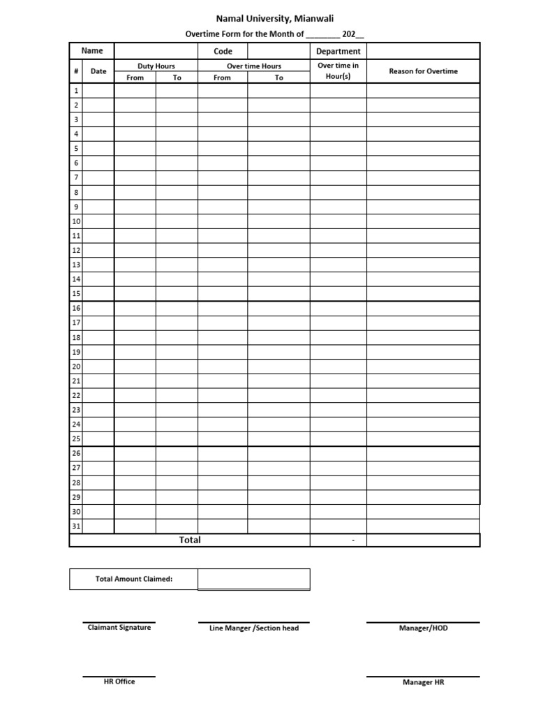 Over Time Form | PDF