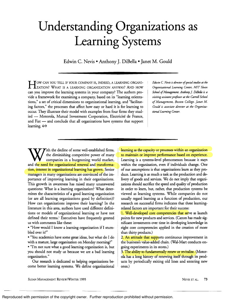Understanding Learning As An Organisation Week 6 Project Reading | PDF