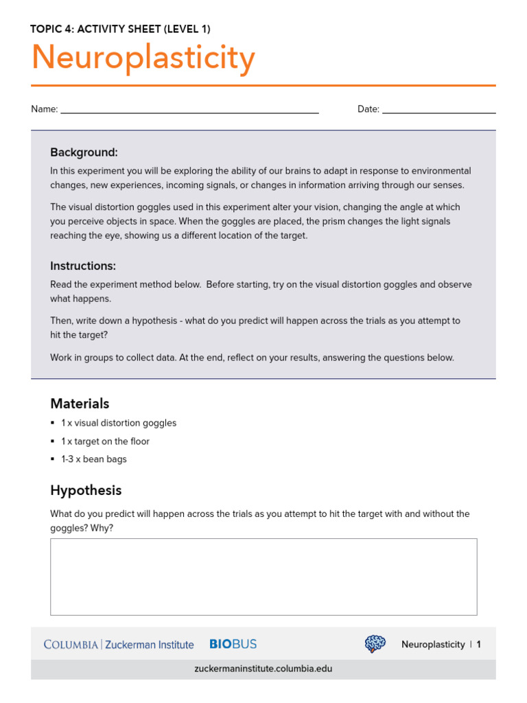 Topic 4 Activity sheet (Level 1) F | PDF | Neuroplasticity | Experiment