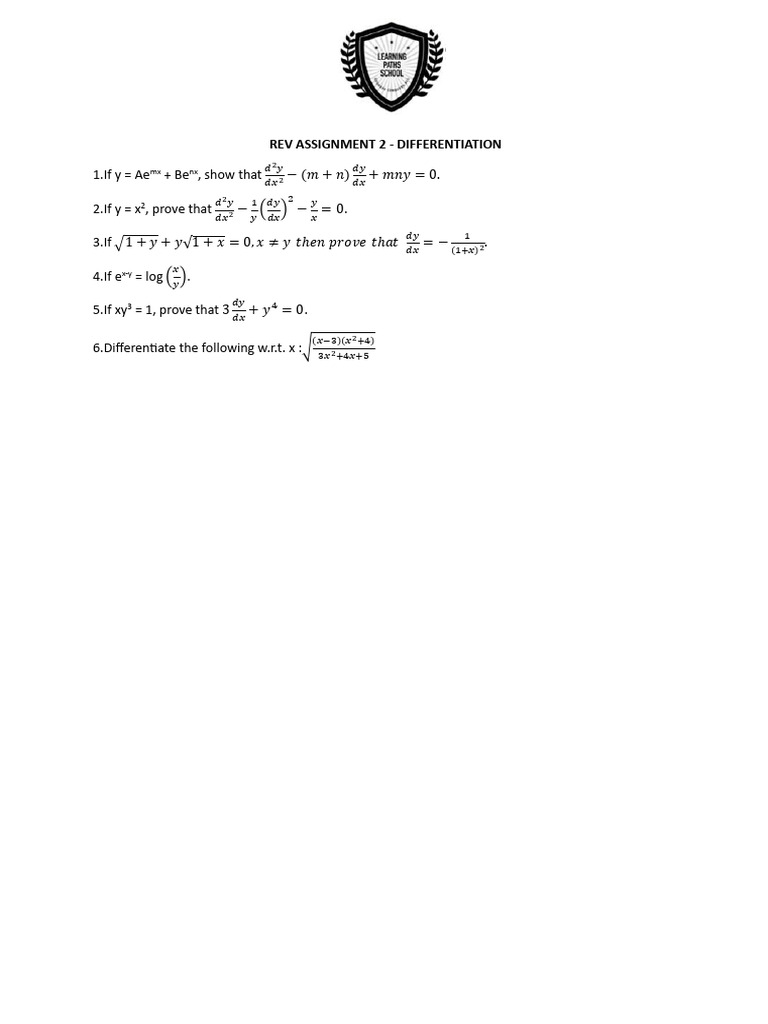 Rev Assignment 2 Differentiation | PDF