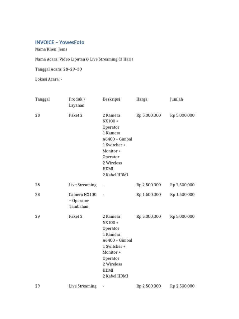 Invoice YowesFoto Jems 3Hari v2 | PDF