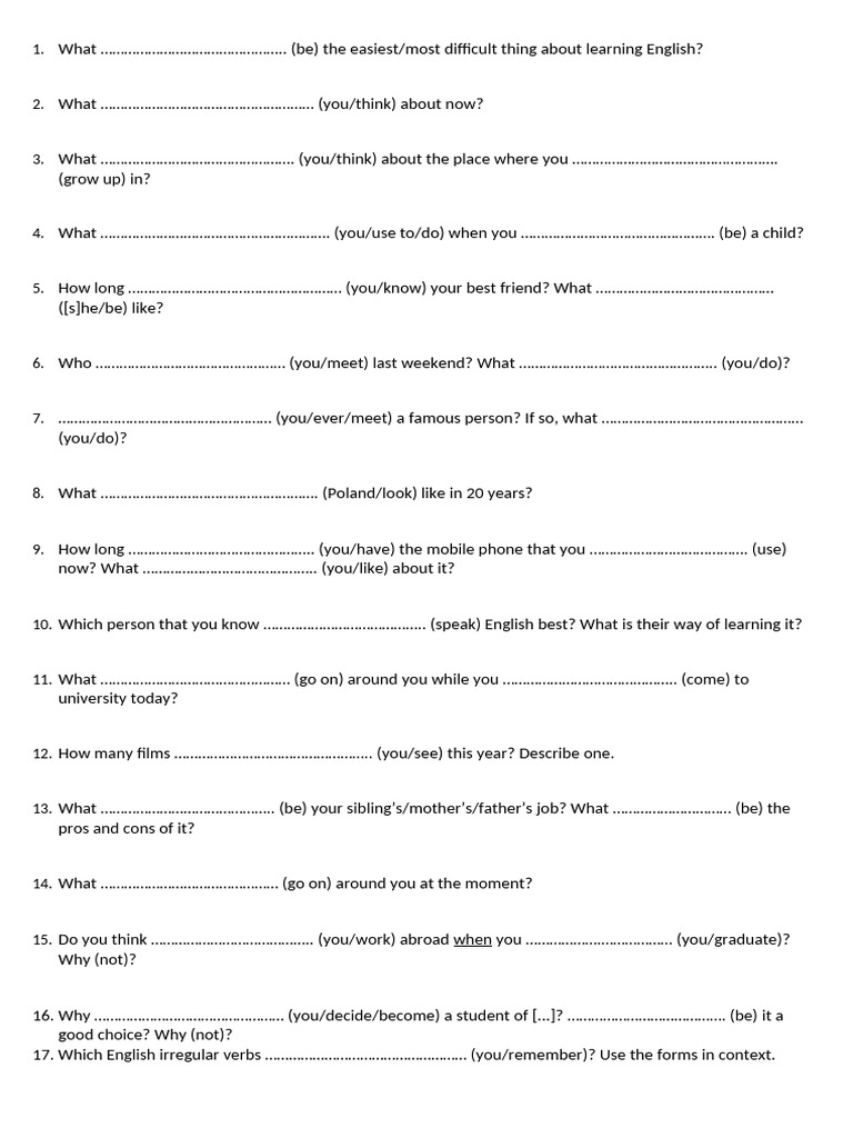 Questions For Students (Revision of B1) | PDF