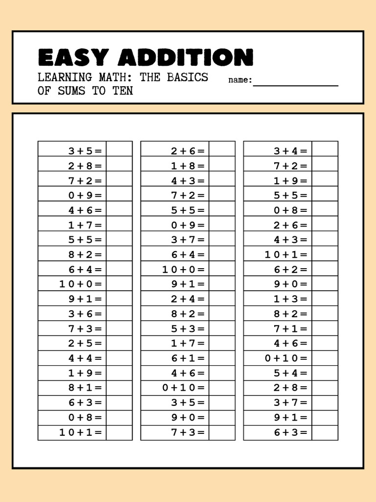 Addition 0-10 Sums Math Worksheet | PDF