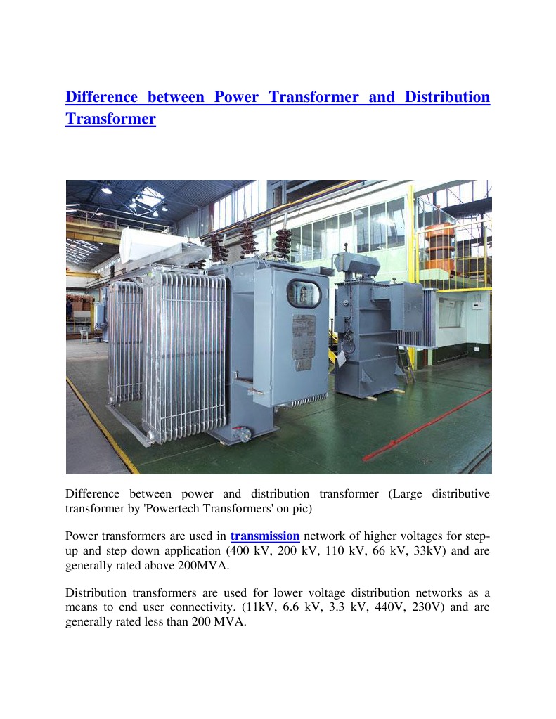 Difference Between Power Transformer and Distribution Transformer