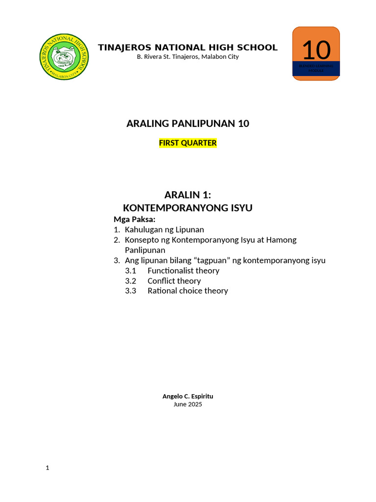 BLENDED LEARNING MODULE AP 10 Q1_LESSON 1_KONSEPTO NG KONTEMPORANYONG ...
