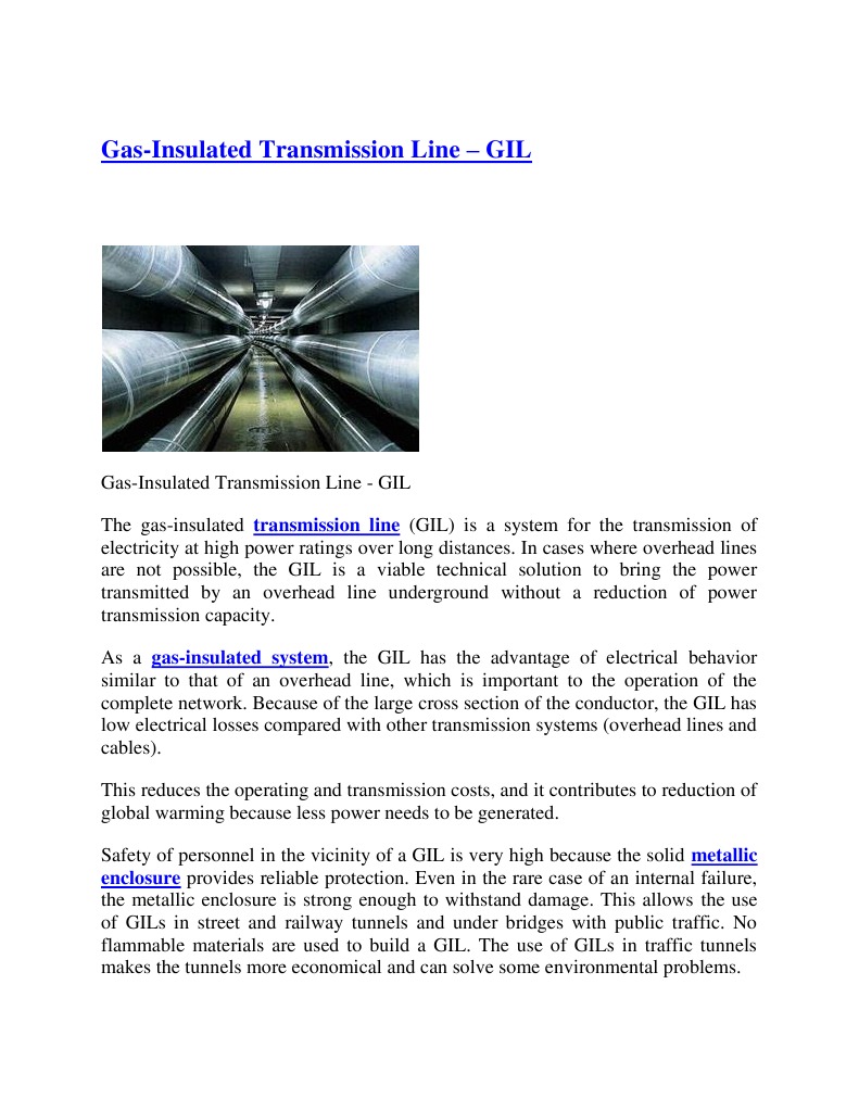 Gas Insulated Transmission Line GIL | Download Free PDF | Electric ...