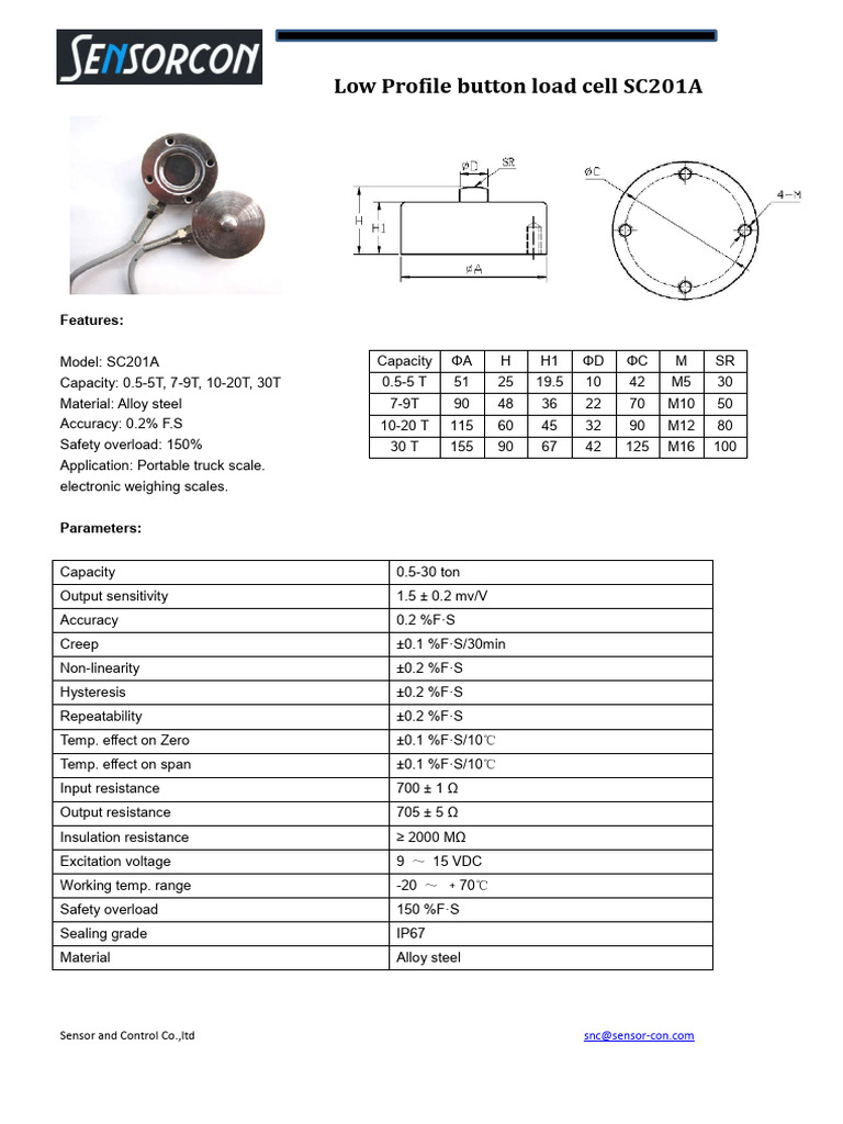 SC201A Low Profile Button Type Load Cell | PDF