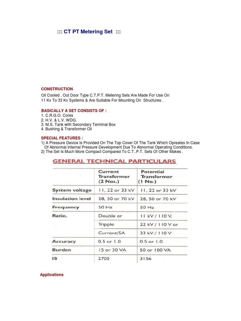 CT PT Metering Set PDF Transformer Voltage