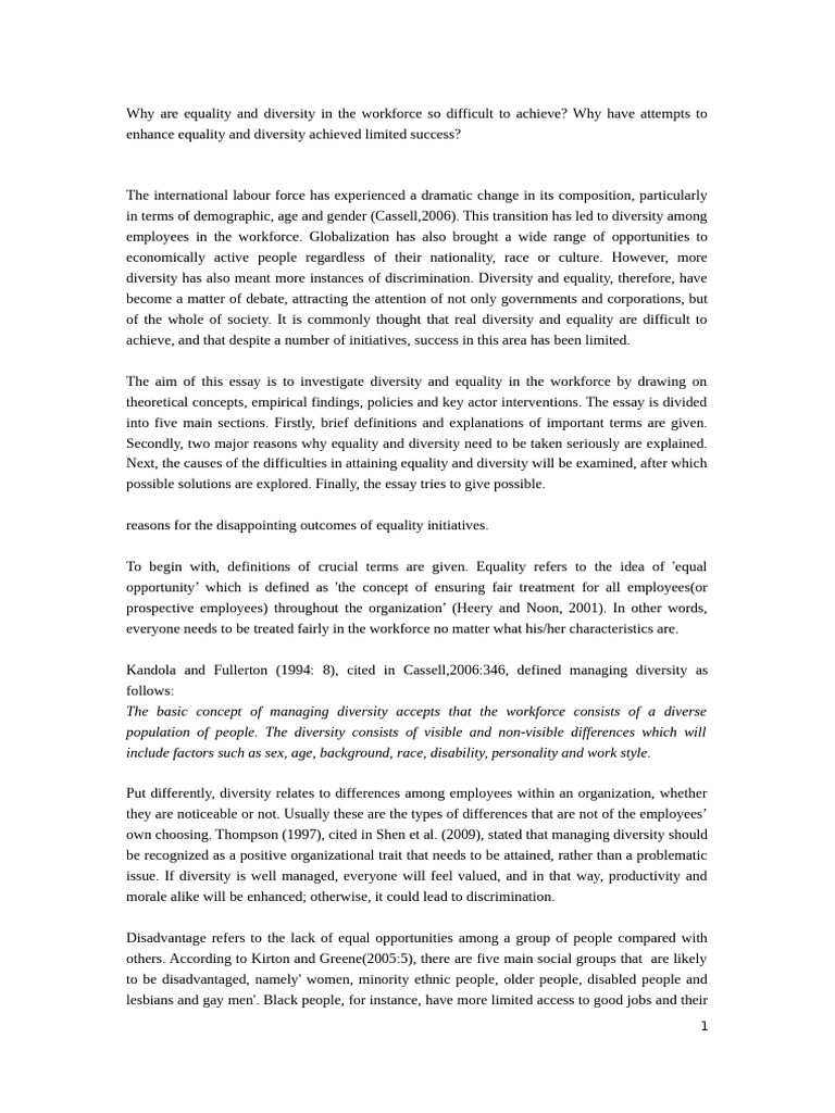 Example Essay 2-Equality and Diversity in Workforce | PDF | Social ...