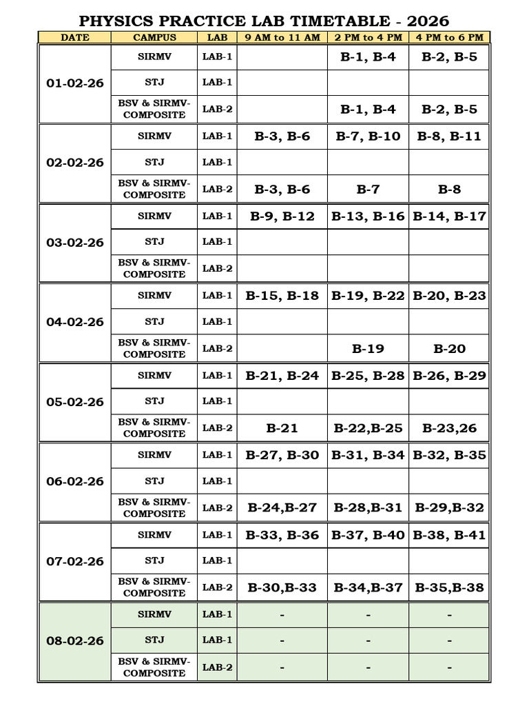 Revised-Practice Lab Timetable | PDF