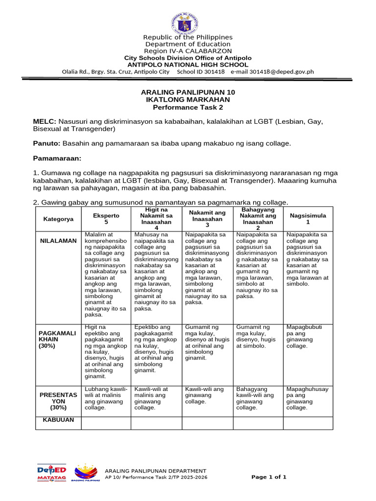 Performance Task 2 Q3 | PDF
