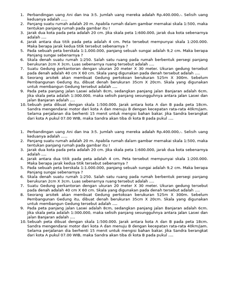 Latihan Soal MTK (Rasio Skala) | PDF