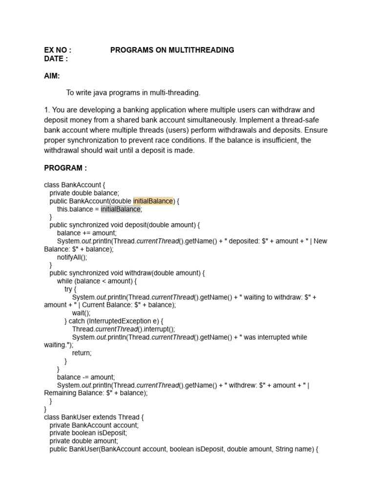 Programs On Multithreading | PDF | Thread (Computing) | Computer Science