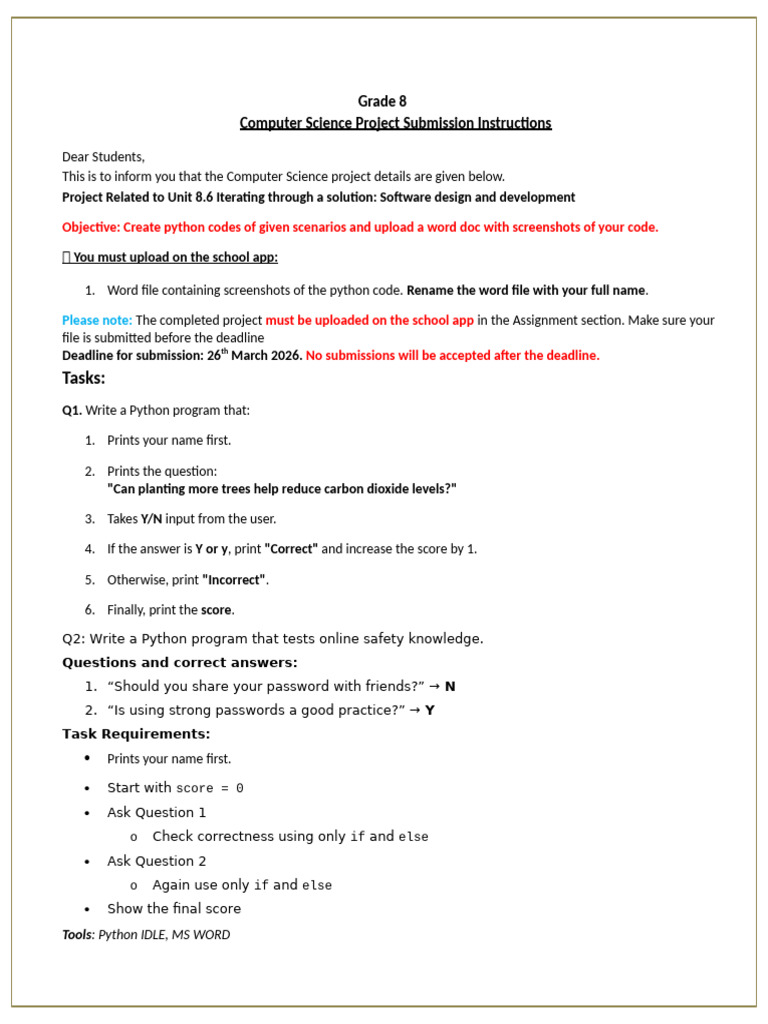 Grade 8 Project Allocation | PDF
