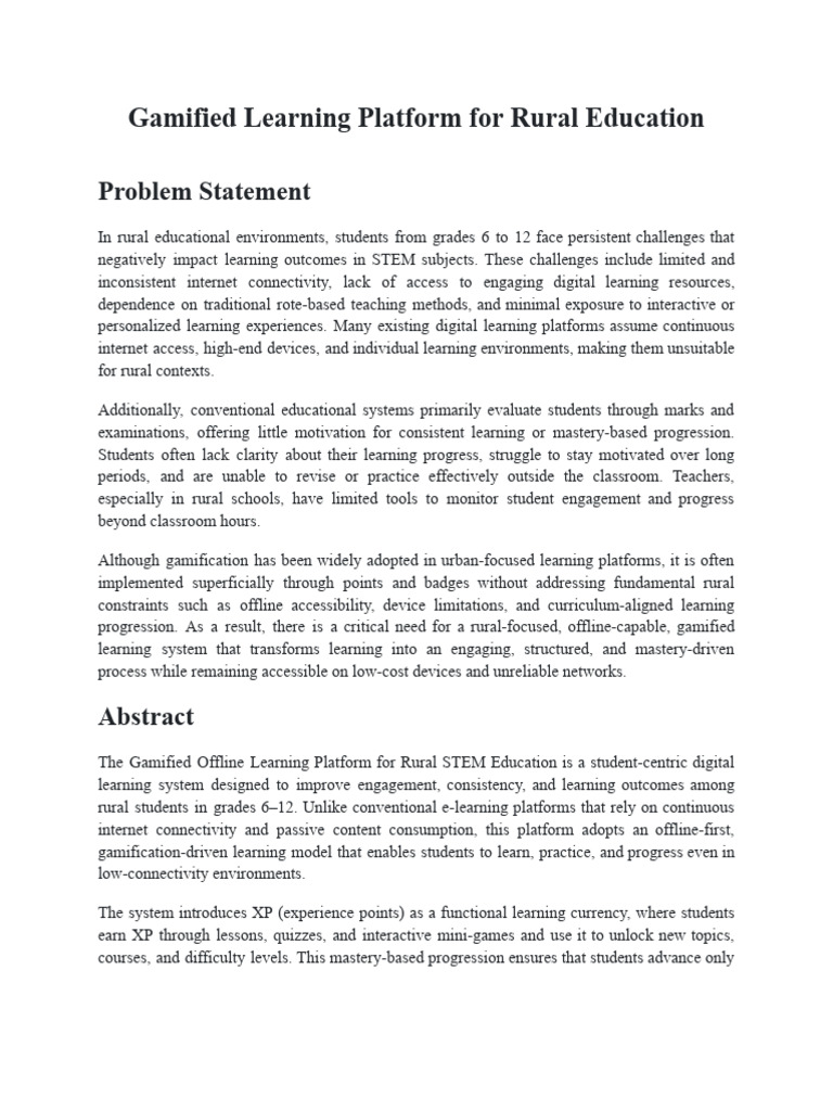 Gamified Learning Platform For Rural Education | PDF | Learning | Cognition