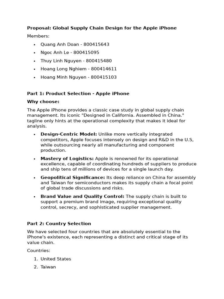 Proposal - Global Supply Chain Design For The Apple Iphone | PDF ...