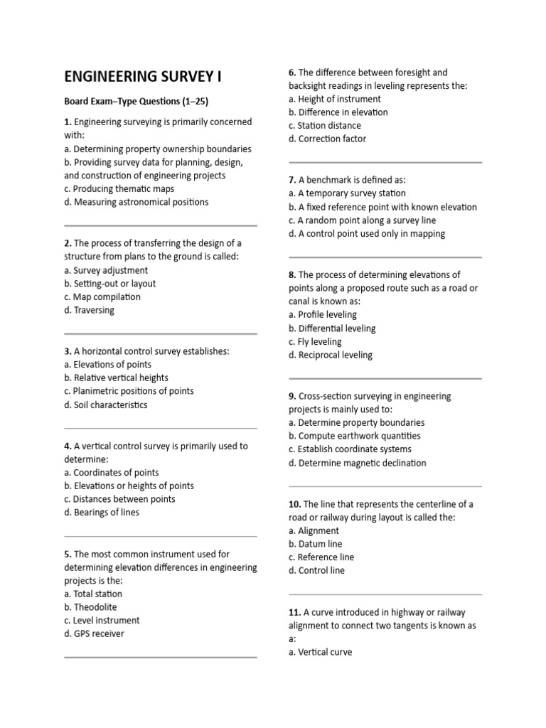 Engineering Survey I | PDF | Surveying | Geographical Technology