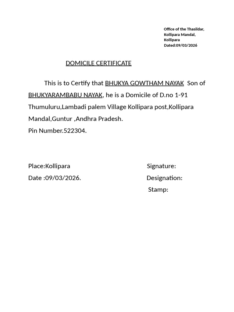 Domicile Certificate | PDF