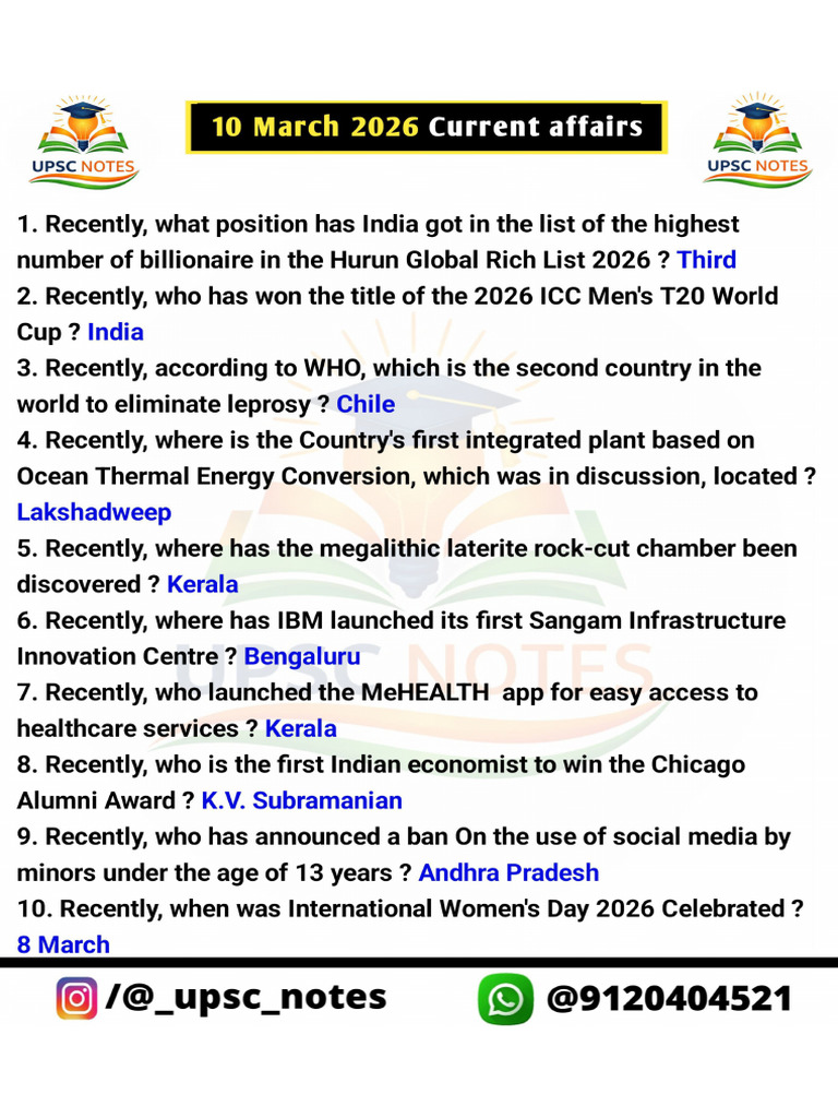 10 March 2026 Current AffairsJoin ?@study - Ias - Academy | PDF
