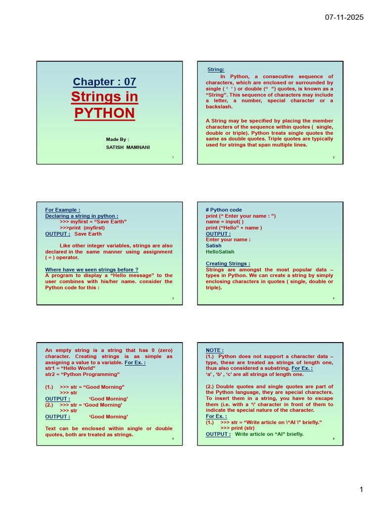 CH 07 Strings in Python Part 01 | PDF | String (Computer Science ...
