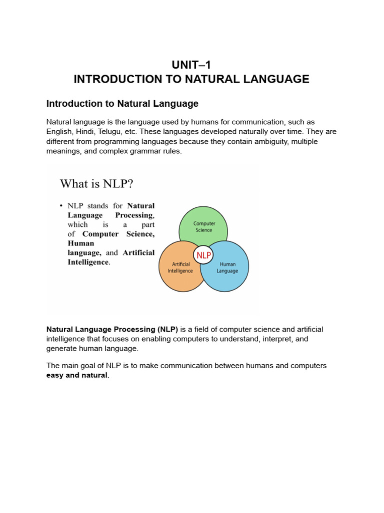 Unit-1 Introduction To Natural Language | PDF | Semantics | Parsing