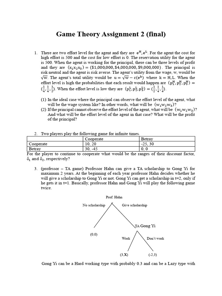 Game Theory Assignment 2 | PDF | Economic Equilibrium | Economics Of ...