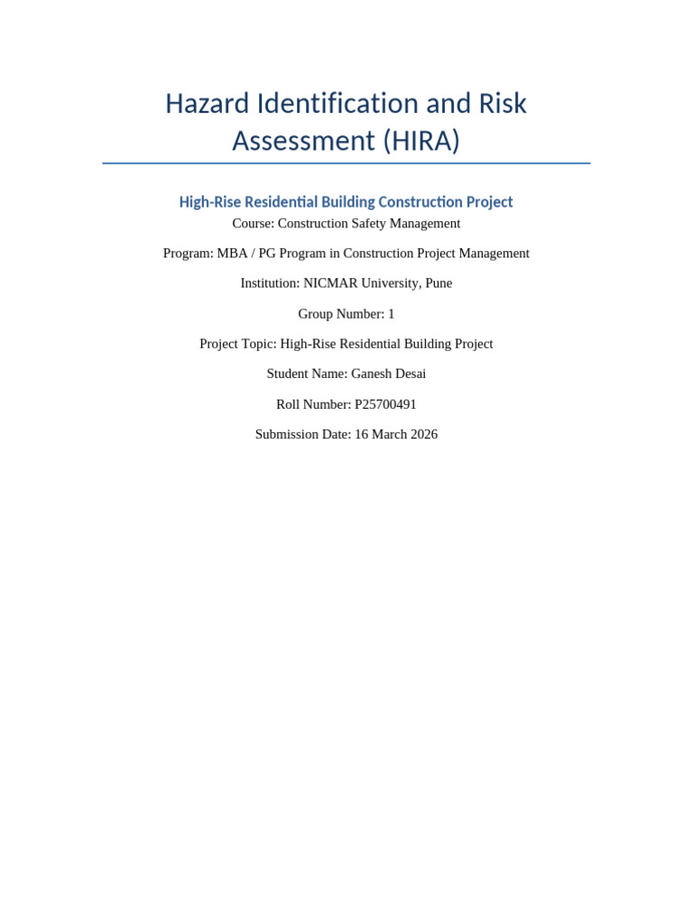 Nicmar Hira Final Report | PDF | Safety | Risk Assessment