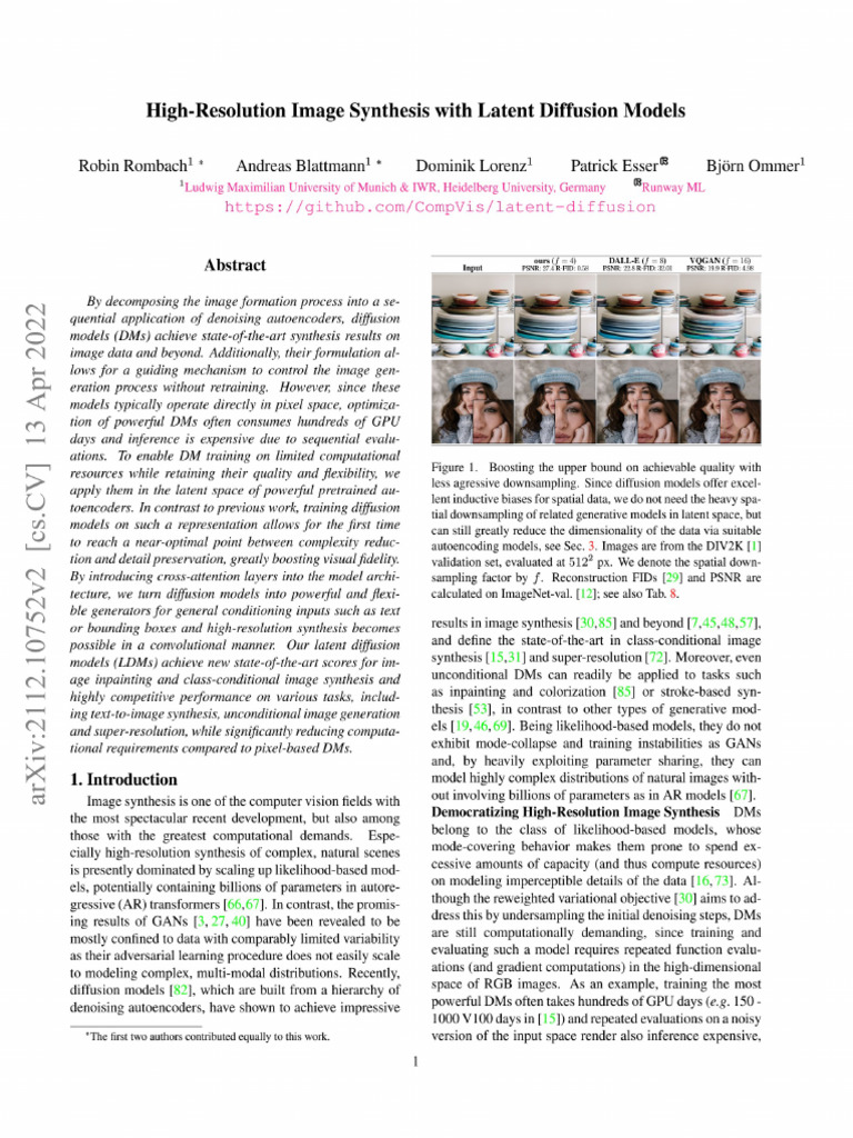 High-Resolution Image Synthesis With Latent Diffusion Models | PDF