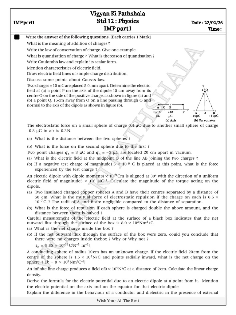 Phy Gseb Imp 2026 by VKP Gandhidham | PDF | Dielectric | Capacitance