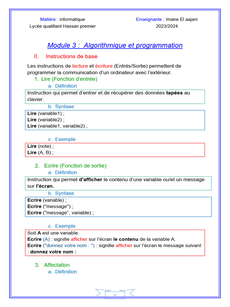 Trace Instructions de Base | PDF | Programmation informatique | Écriture
