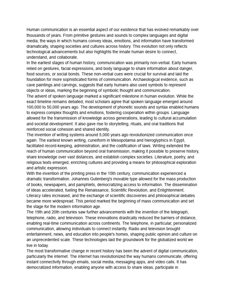 The Evolution of Human Communication | PDF | Communication | Printing Press