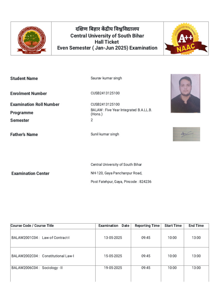 Cusb - Samarth.edu - in Index - PHP Examstudent Hall-Admit-card View Id ...
