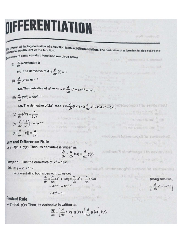 Important Questions of Differentiation | PDF