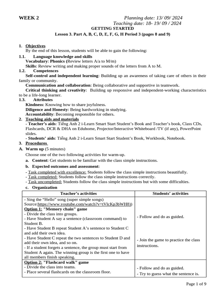 Getting Started - Lesson 3 (Page 8-9) | PDF | Phonics | Vocabulary