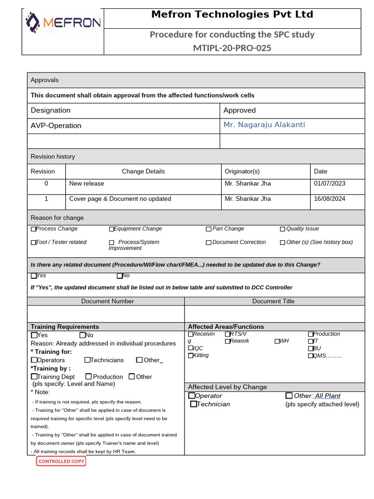 MTIPL-20-PRO-025 Procedure for Conducting the SPC Study | PDF