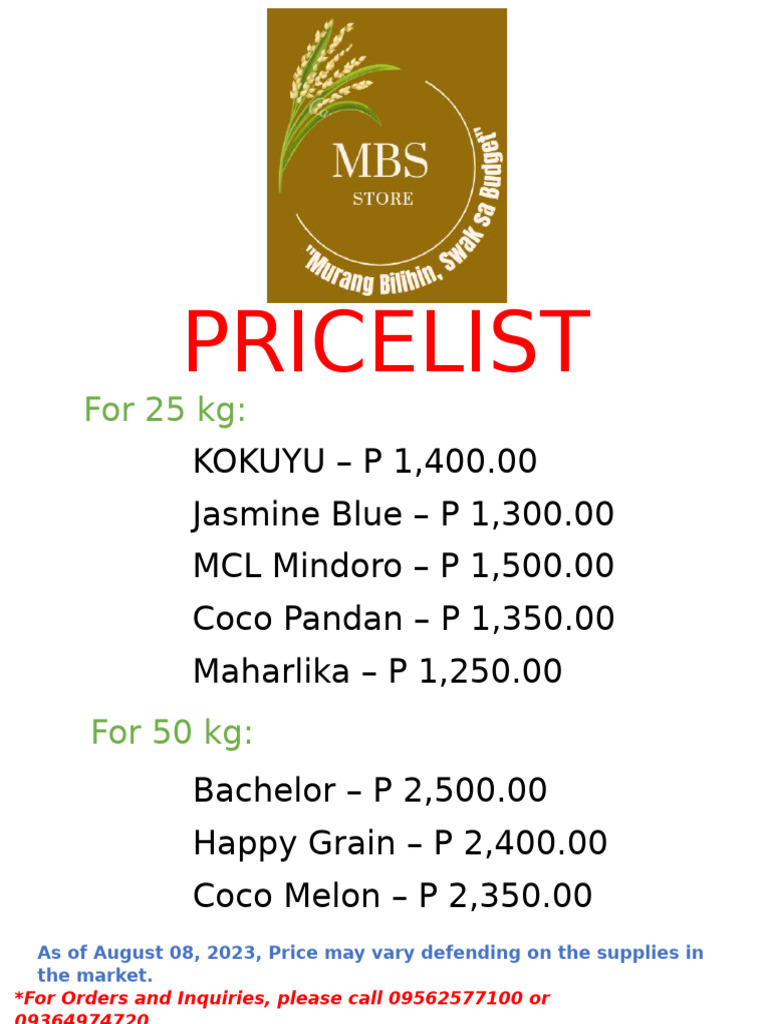 Rice Pricelist | PDF