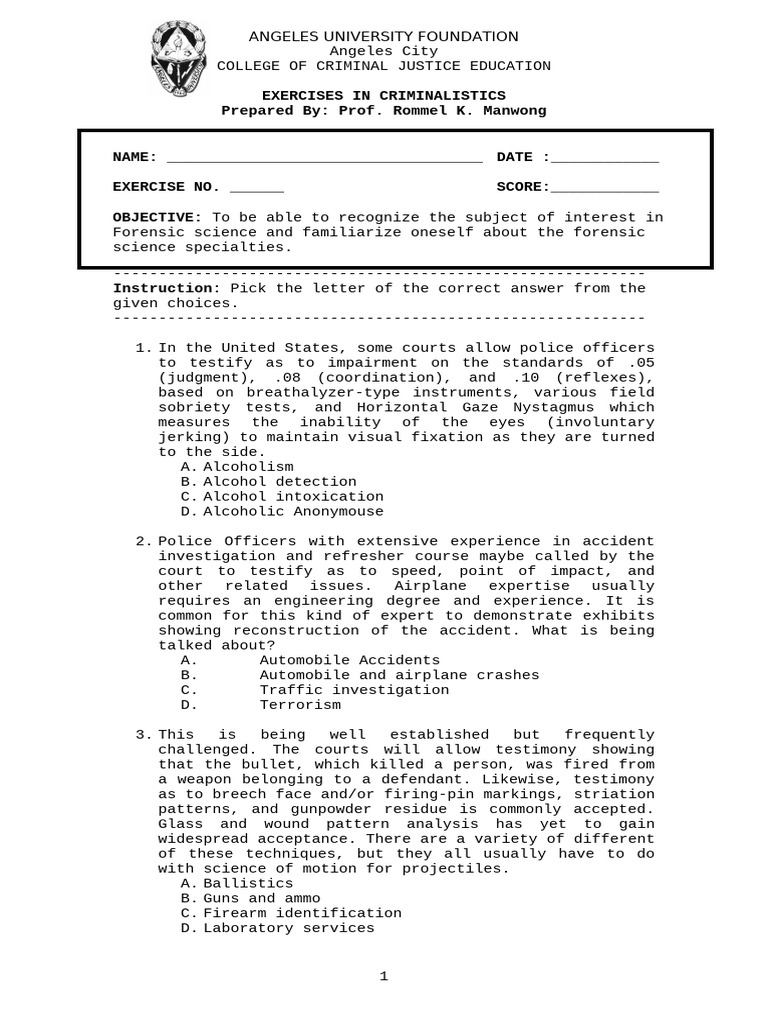 Exercise 2a in Criminalistics | PDF | Forensic Science