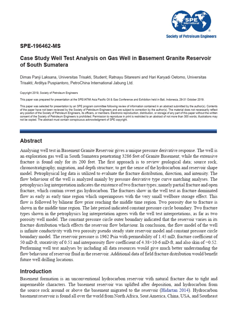 Case Study Well Test Analysis On Gas Well in Basement Granite Reservoir ...