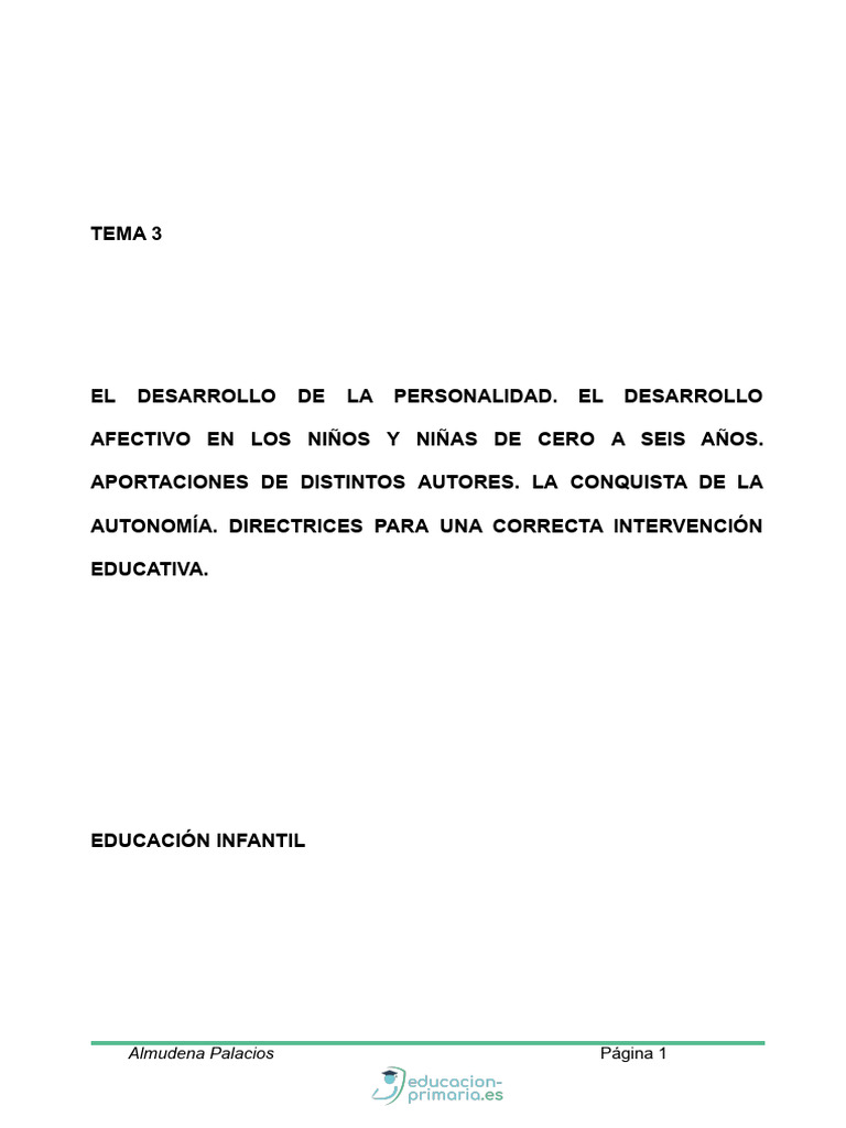 Tema 3 | PDF | Teoría de apego | Educación de la primera infancia