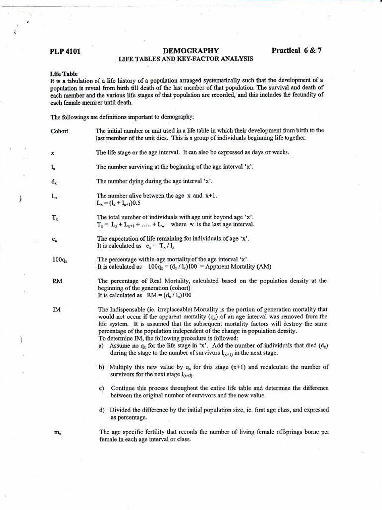 Life Table and Key Factor Analysis | PDF | Mathematical And ...