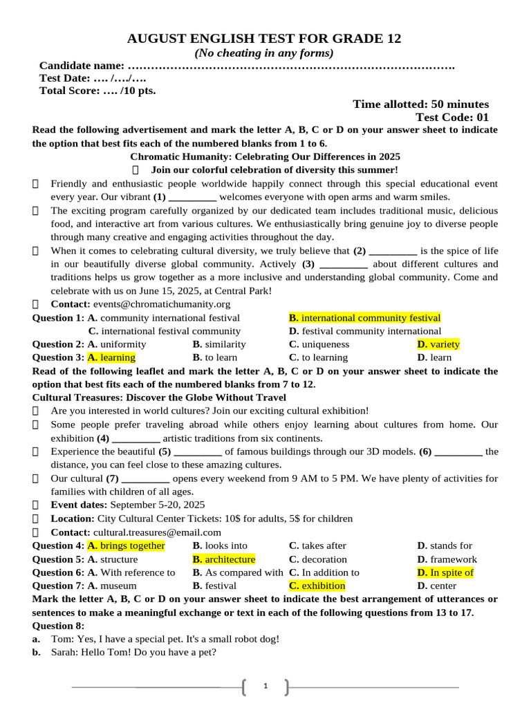 August Test Code 1 | PDF | Sustainability | Innovation