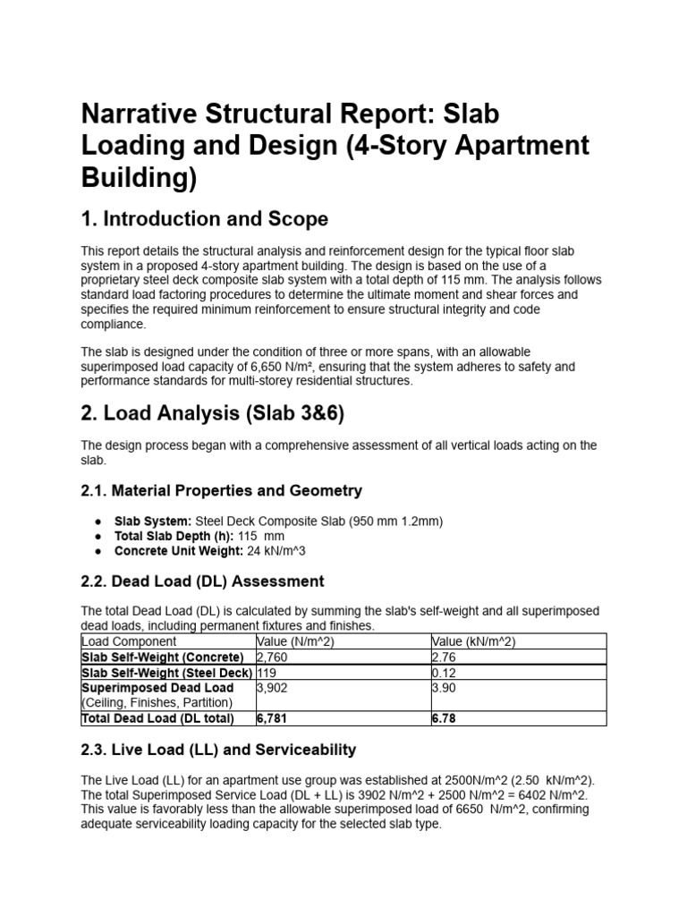 Slab Loading and Reinforcement Design Report (DOCX - .-4 | PDF ...